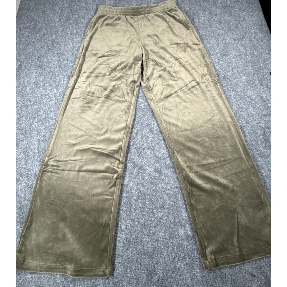 Wild Skye Womens Large Velour Wide Leg Pants Smokey Olive Green NWT